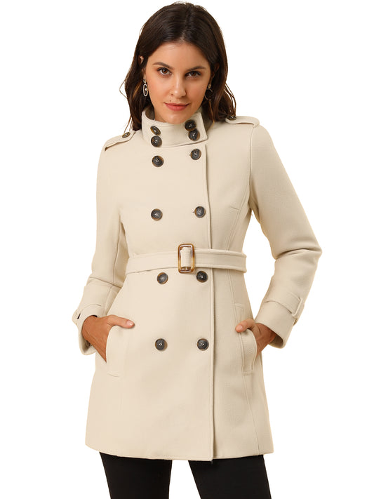Women's Winter Stand Collar Double Breasted Pockets Outwear Coat