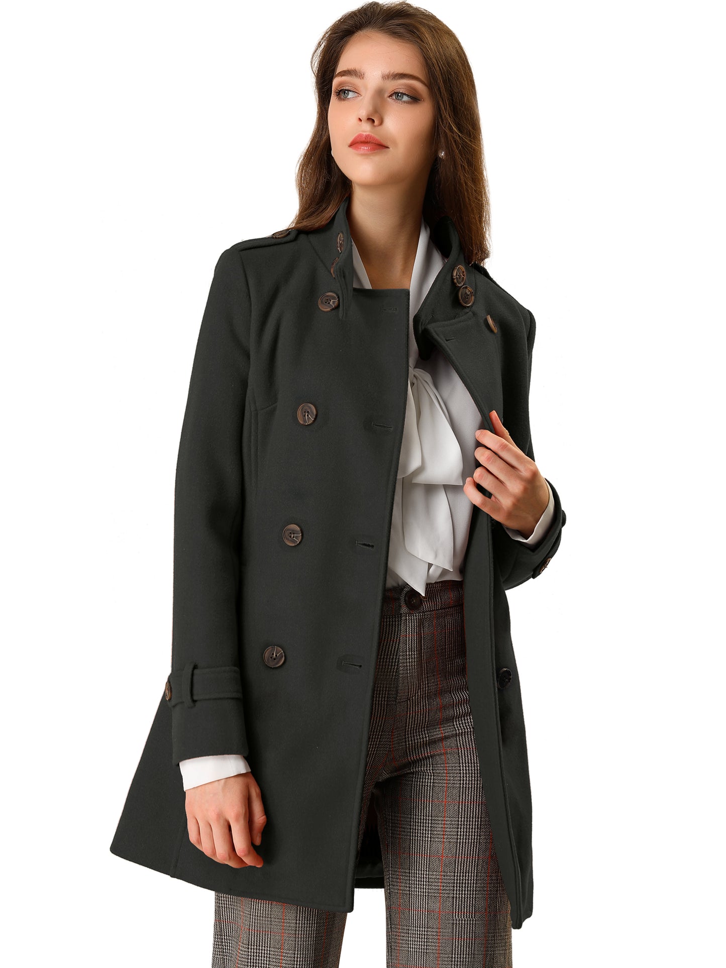 Women's Winter Stand Collar Double Breasted Pockets Outwear Coat