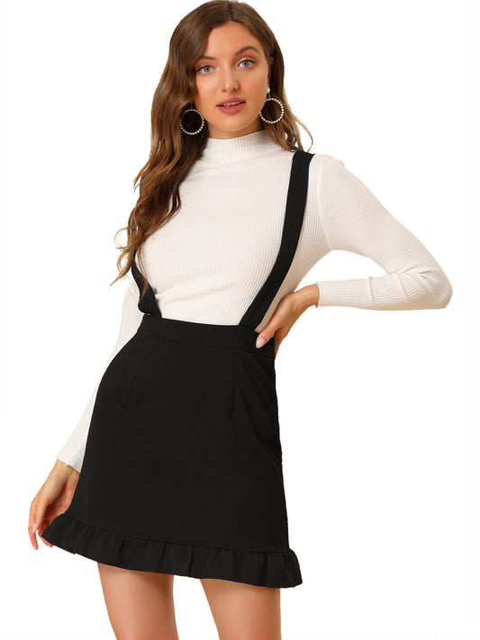 Women's Suspender Pinafore Dress Ruffle High Waist Overall Skirt