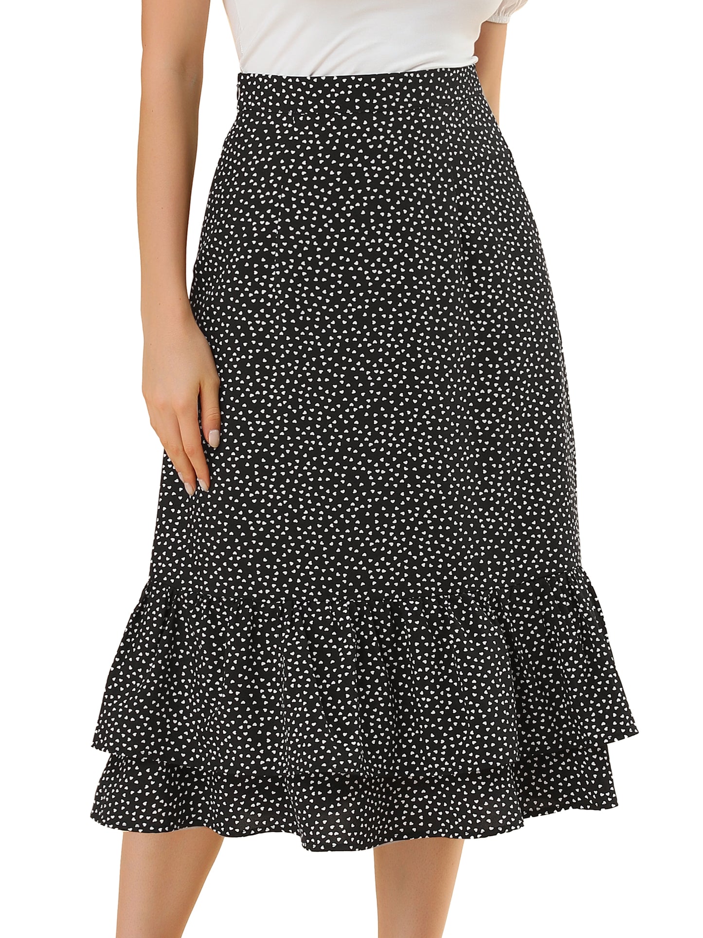 Women's Printed Skirt Summer Chiffon Ruffle Tiered Flowy Midi Skirt
