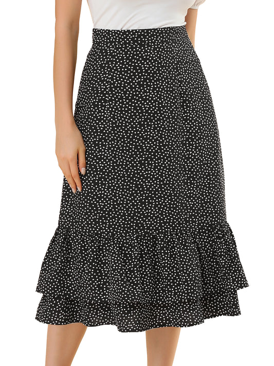 Women's Printed Skirt Summer Chiffon Ruffle Tiered Flowy Midi Skirt