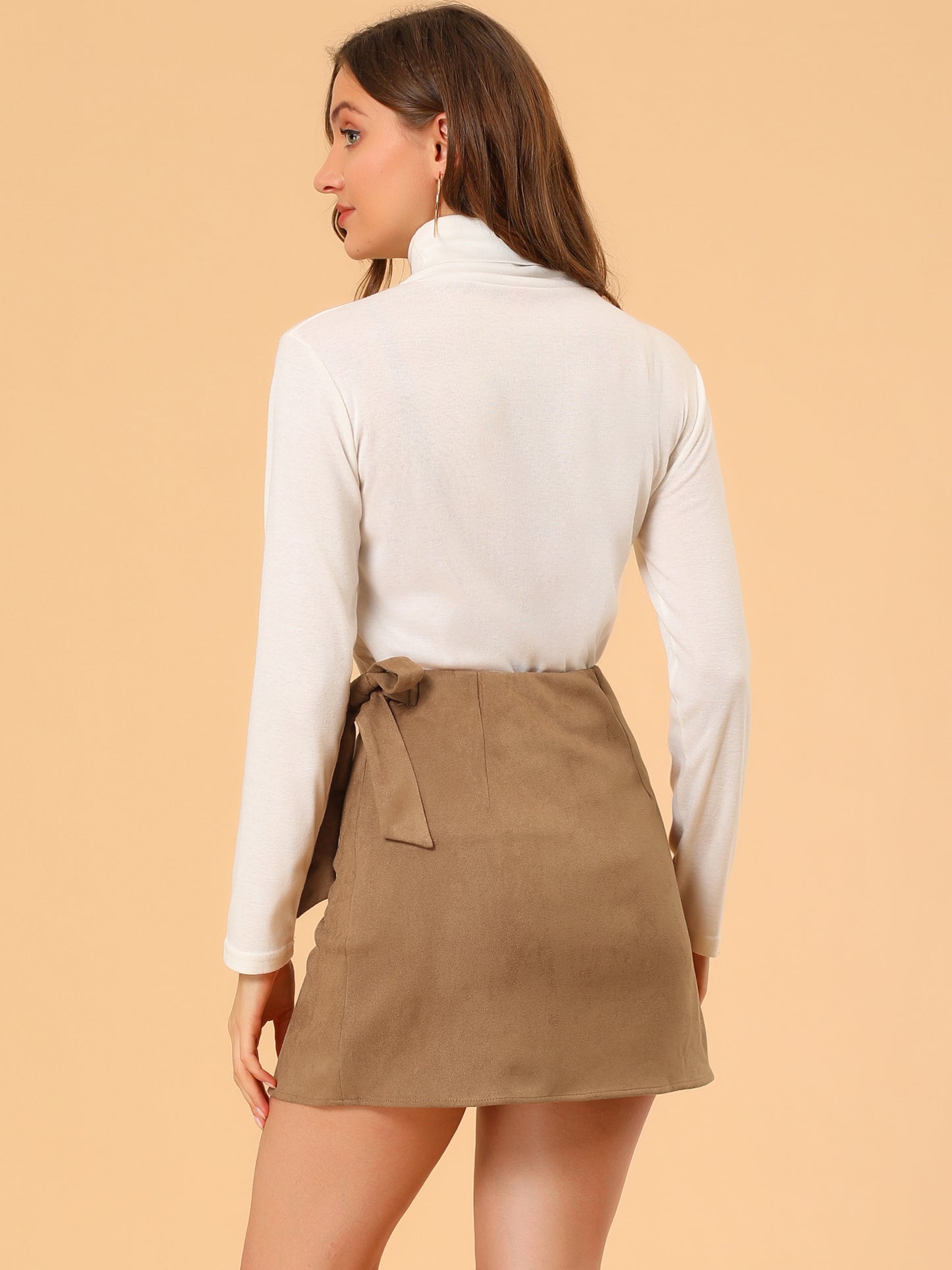 Women's Mini Wrap Skirts Tie Waisted A-Line Faux Suede Skirt