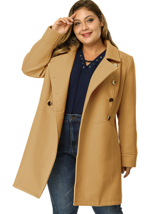 Women's Plus Size Coat A-Line Peter Pan Collar Double Breasted Fall Winter Peacoat