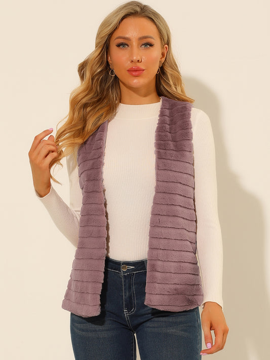Women's Faux Fur Vest Casual Sleeveless Fluffy Open Front Jacket