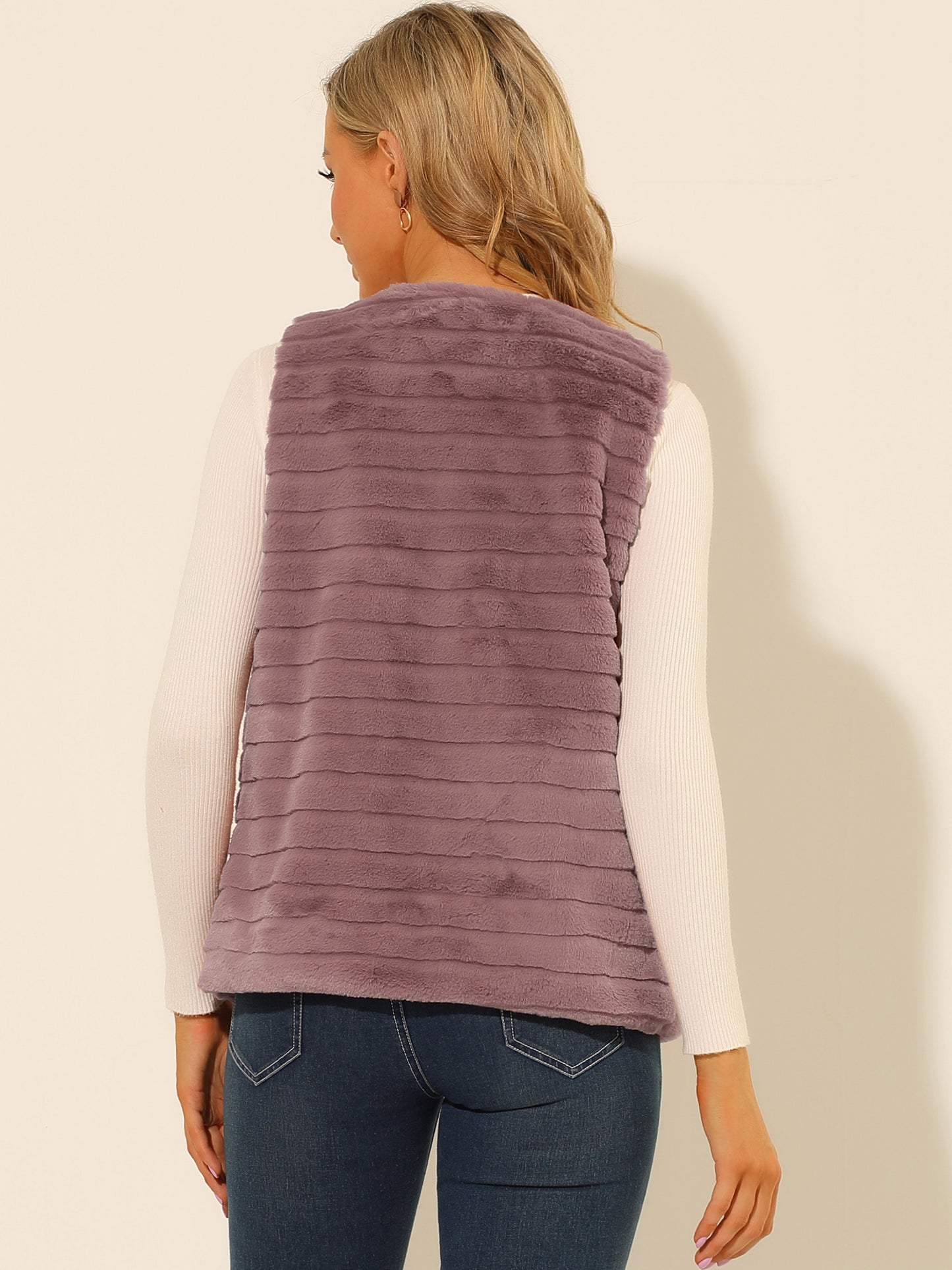 Women's Faux Fur Vest Casual Sleeveless Fluffy Open Front Jacket