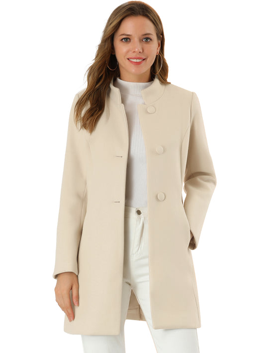 Women's Winter Overcoat Mid-Long Stand Collar Single Breasted Coat Outerwear, Light Colors
