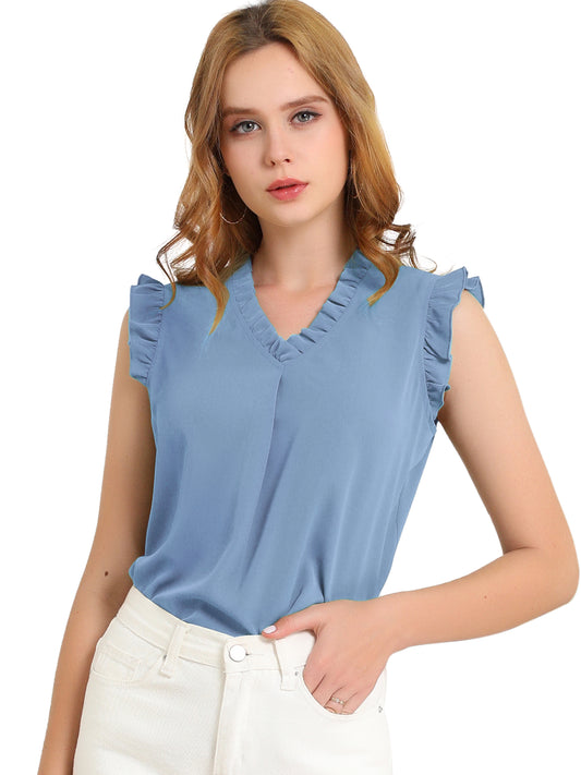 Women's Ruffled Sleeveless Blouse Work Business Top