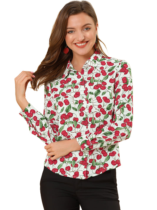 Women's Tie Neck Abstract Floral Print Long Sleeve Point Collar Shirt