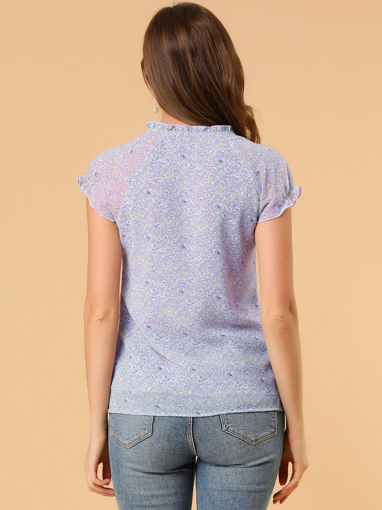 Blusa de gasa con volantes, mangas cortas y escote en V, floral, para mujer (disponible en tallas grandes)