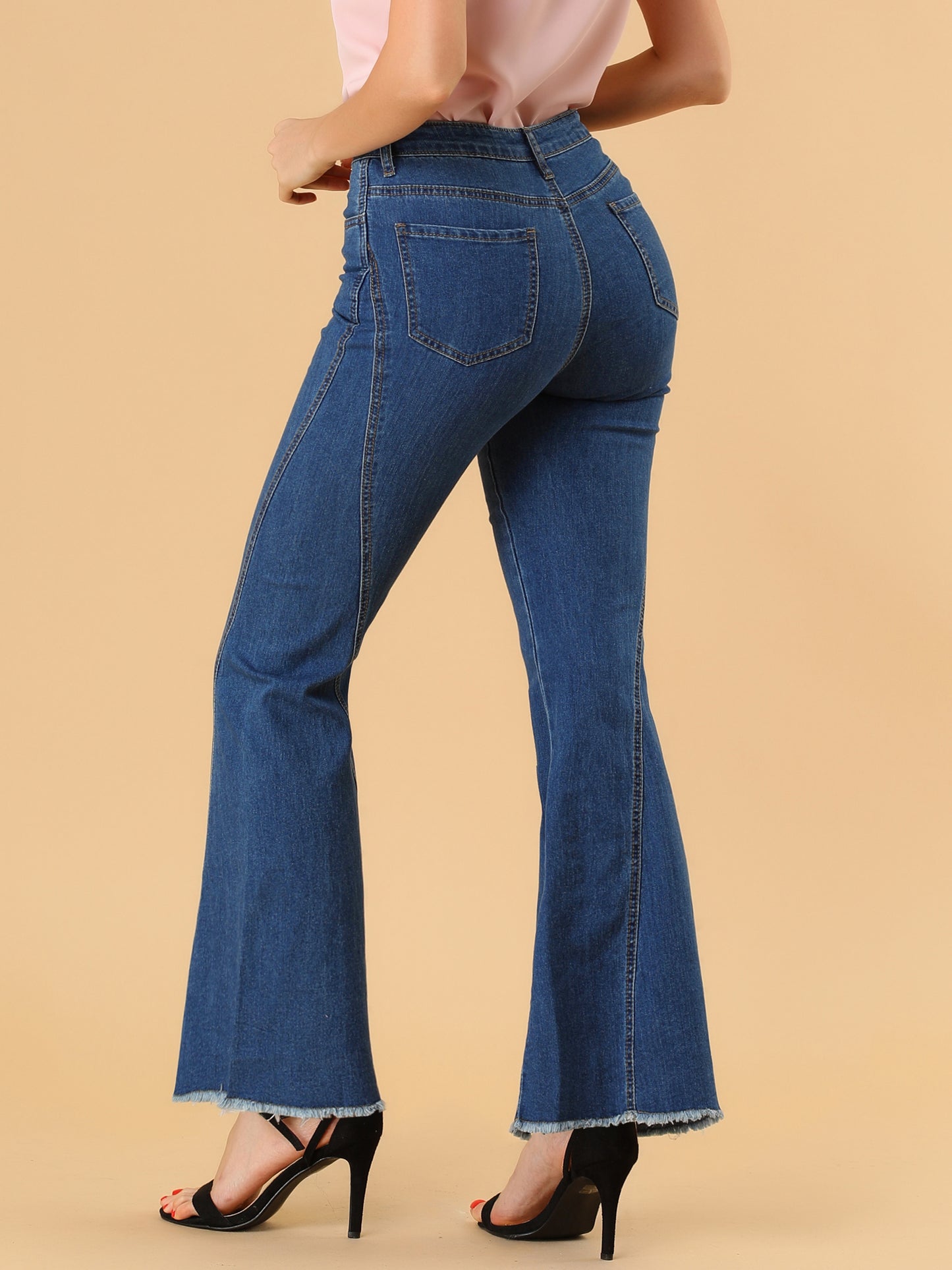 Vaqueros acampanados vintage de los años 70 para mujer, de cintura alta, elásticos, de mezclilla, pantalones de campana