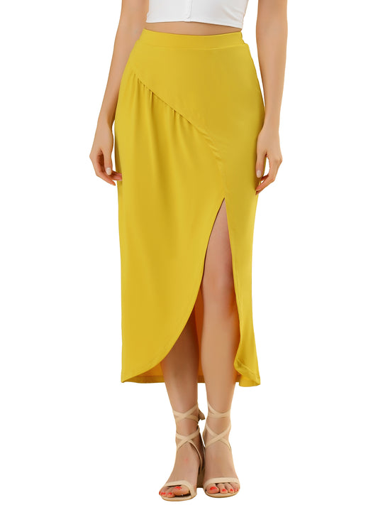 Women's Ruched Split High Waist Summer Long Maxi Skirt