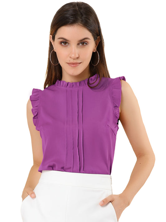 Women's Business Casual Sleeveless Ruffle Blouse Top
