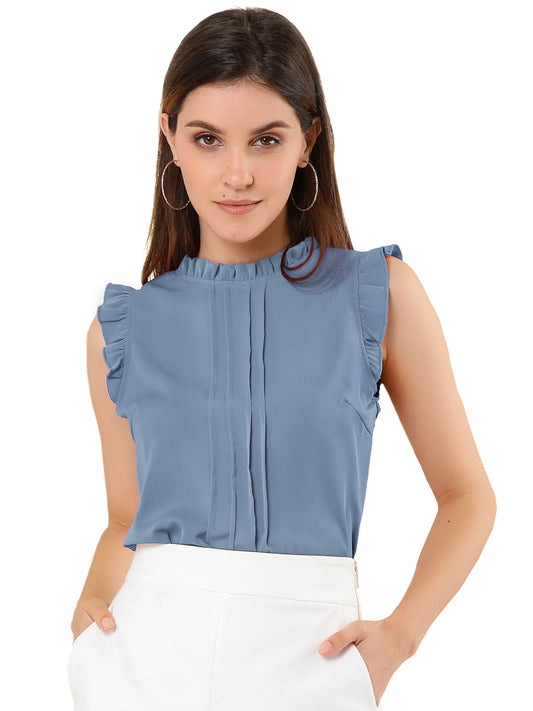 Women's Business Casual Sleeveless Ruffle Blouse Top (Available in Plus Size)