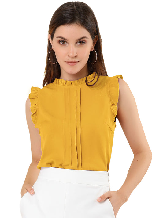 Blusa informal de negocios sin mangas con volantes para mujer