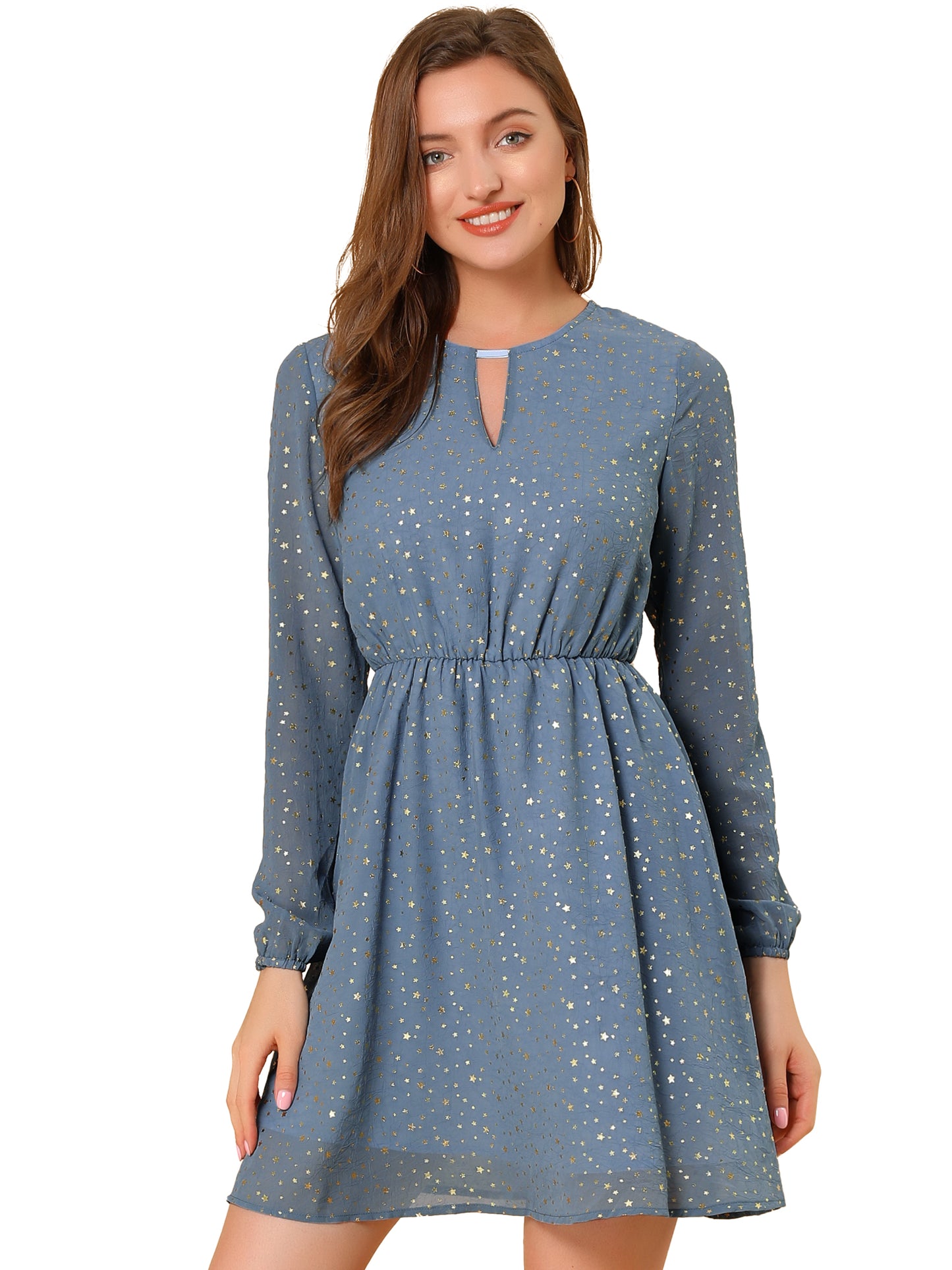 Women's Choker V Neck Gilding Metallic Star Flared A-Line Dress
