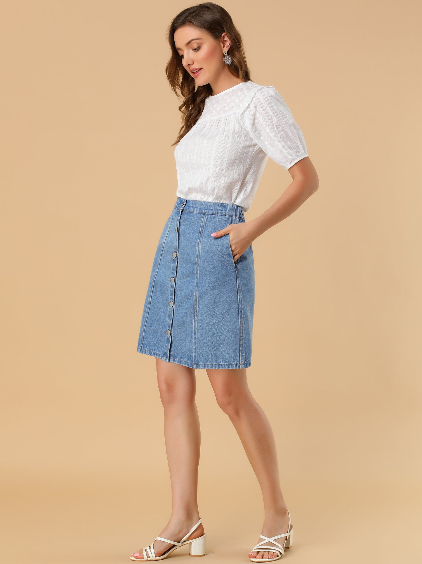 Women's Denim Skirts Summer Casual A-Line Short Button Down Jean Skirt (Available in Plus Size)