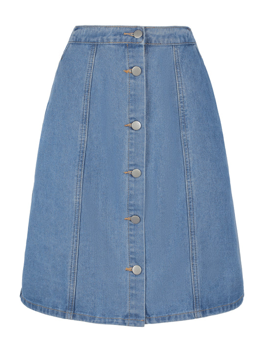 Women's Denim Skirts Summer Casual A-Line Short Button Down Jean Skirt (Available in Plus Size)