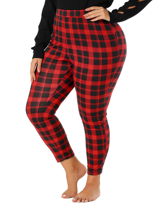 Women Plus Size Check Leggings Stretch Festive Glen Plaid Skinny Pant Legging Christmas