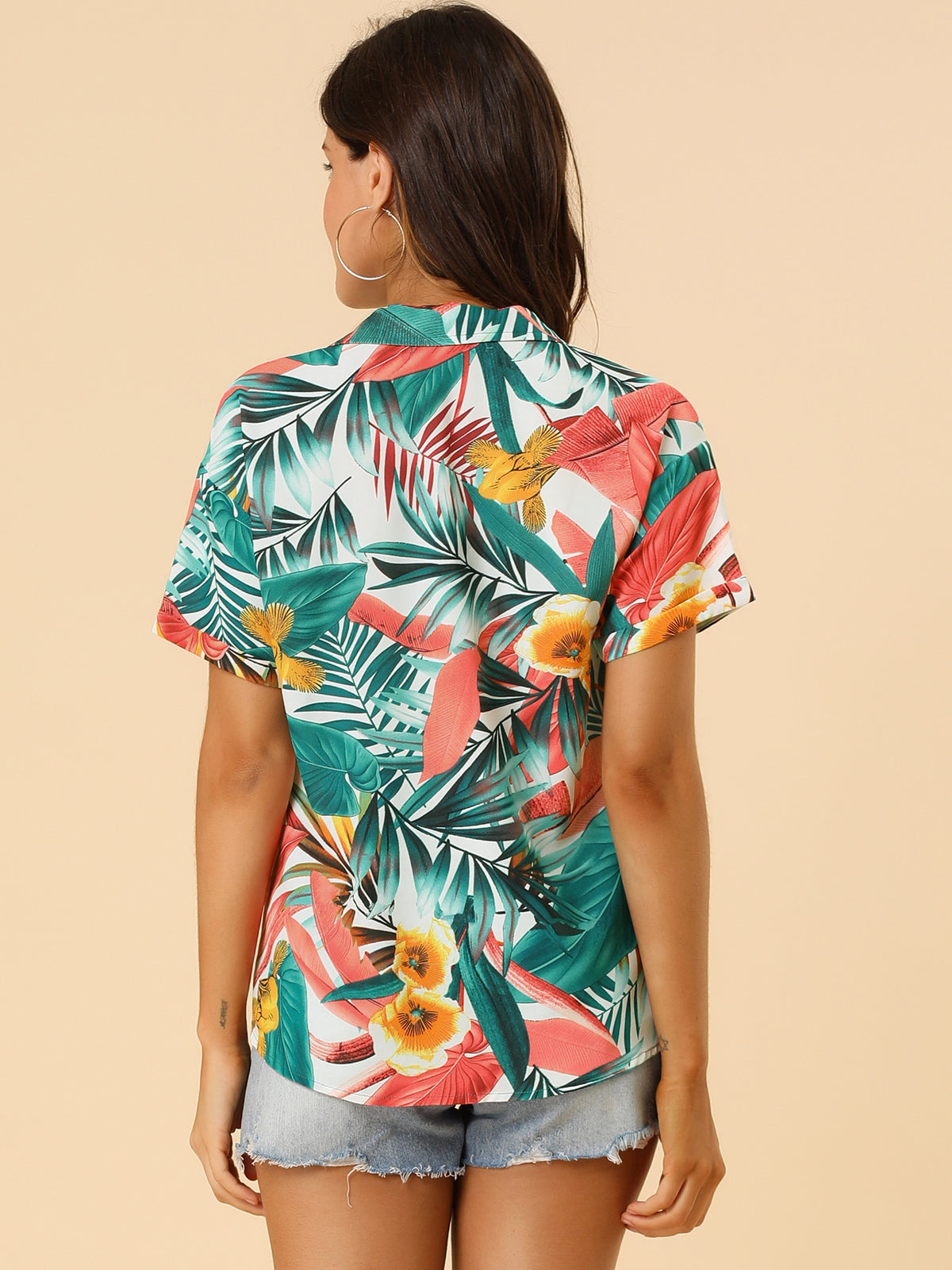 [PACK SALES] Women's 2 Pieces Hawaiian Beach Tropical Floral Leaves Button Down Shirt