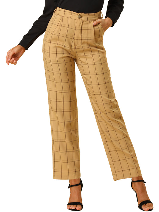 Pantalones a cuadros para mujer, cintura elástica, informales, para trabajo y oficina