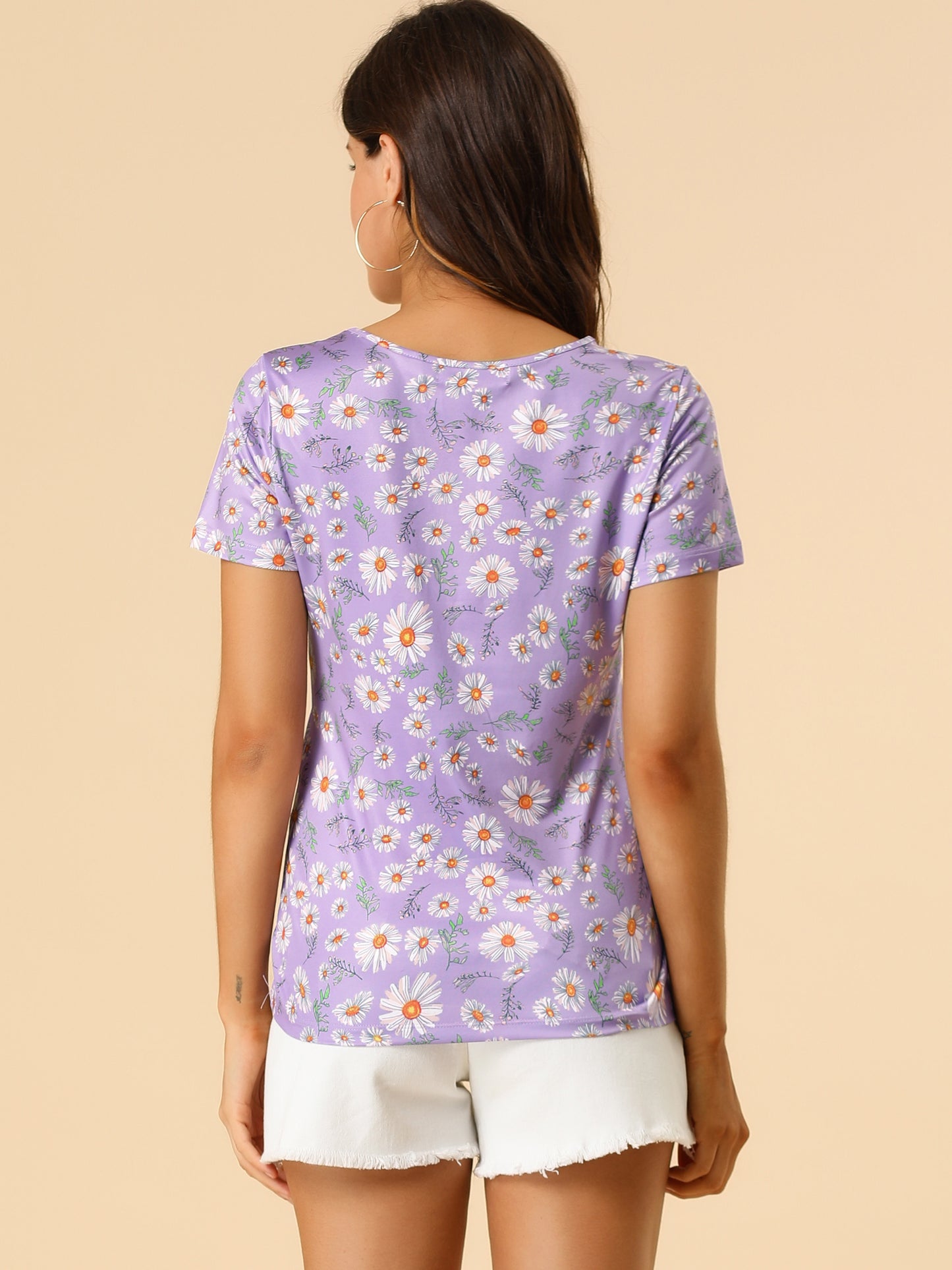 Women's Daisy Floral Top Crew Neck Short Sleeve Summer T-Shirt