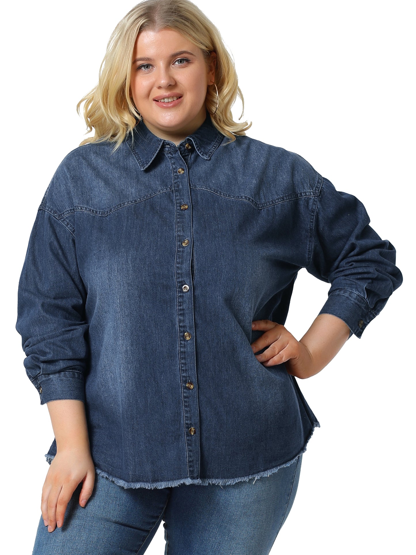 Women's Plus Size Shirts Button Down Shirt Work Cotton Casual Denim Jackets