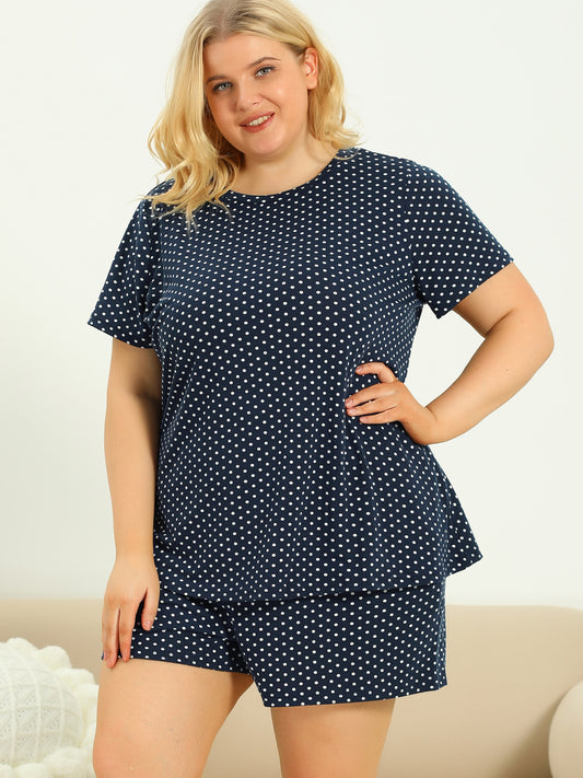 Women's Plus Size Sleepwear Pajamas Sets Short Sleeve Shirt and Shorts with Pockets