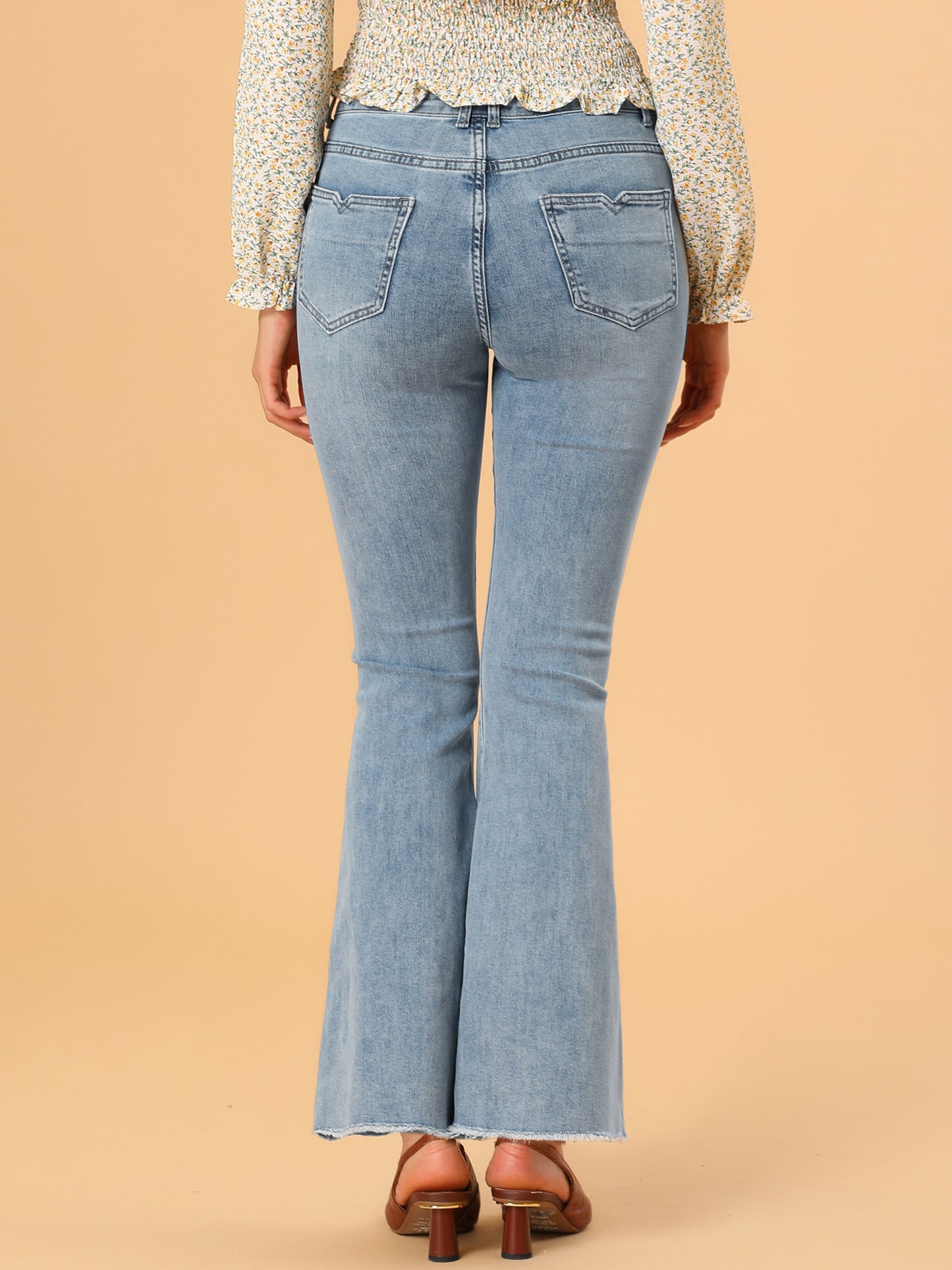 Women's High Waist Slash Pocket Wide Leg Denim Jeans