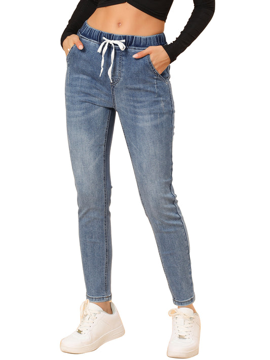Women's Skinny Jeans High Waisted Drawstring Casual Stretch Denim Pants