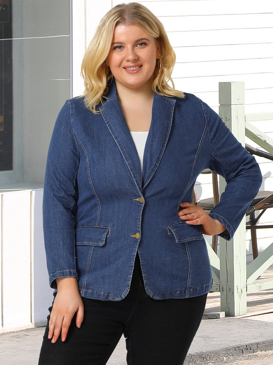Chaquetas vaqueras de talla grande para mujer, elegantes blazers de trabajo con solapa de mezclilla