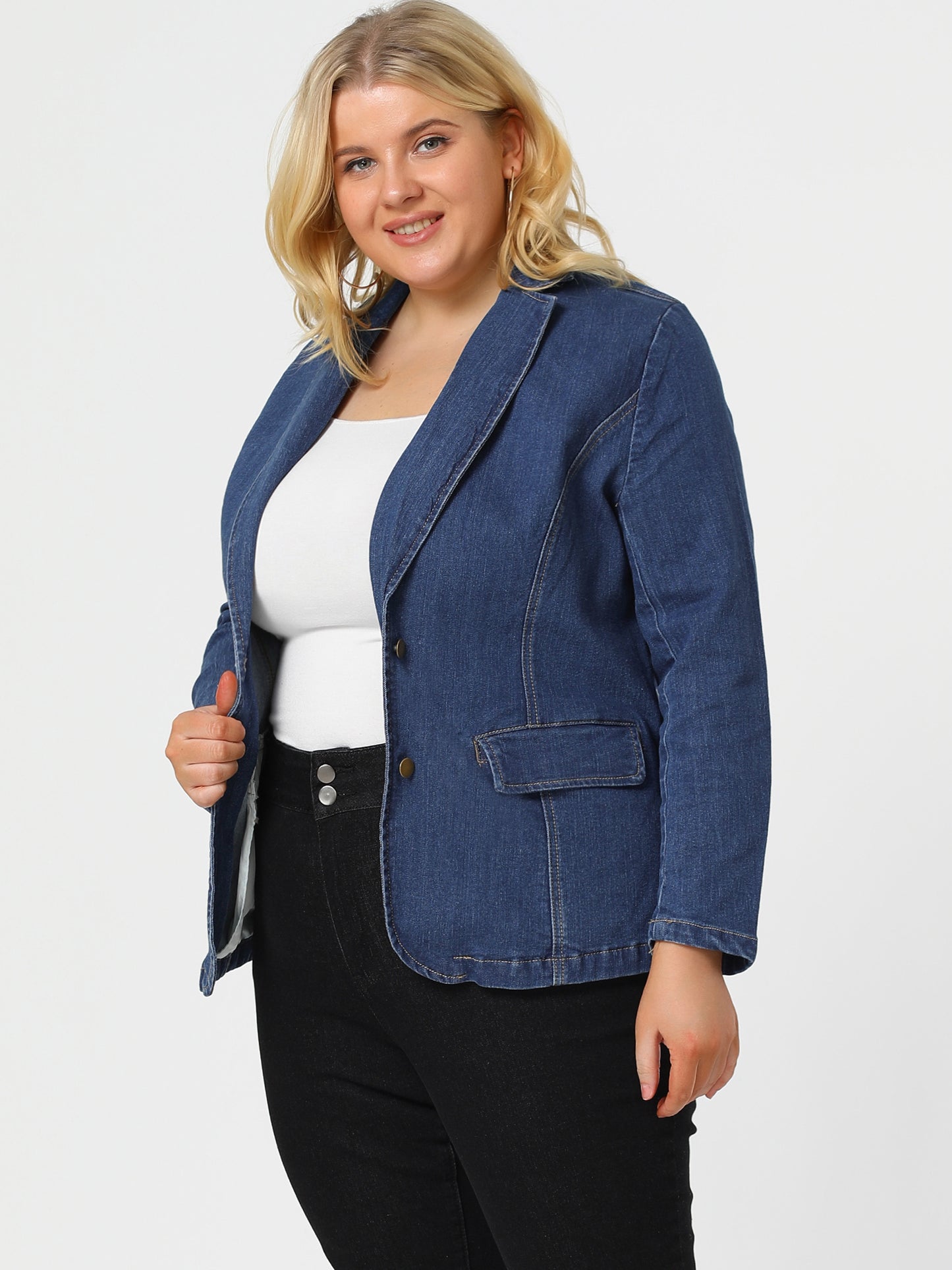 Chaquetas vaqueras de talla grande para mujer, elegantes blazers de trabajo con solapa de mezclilla