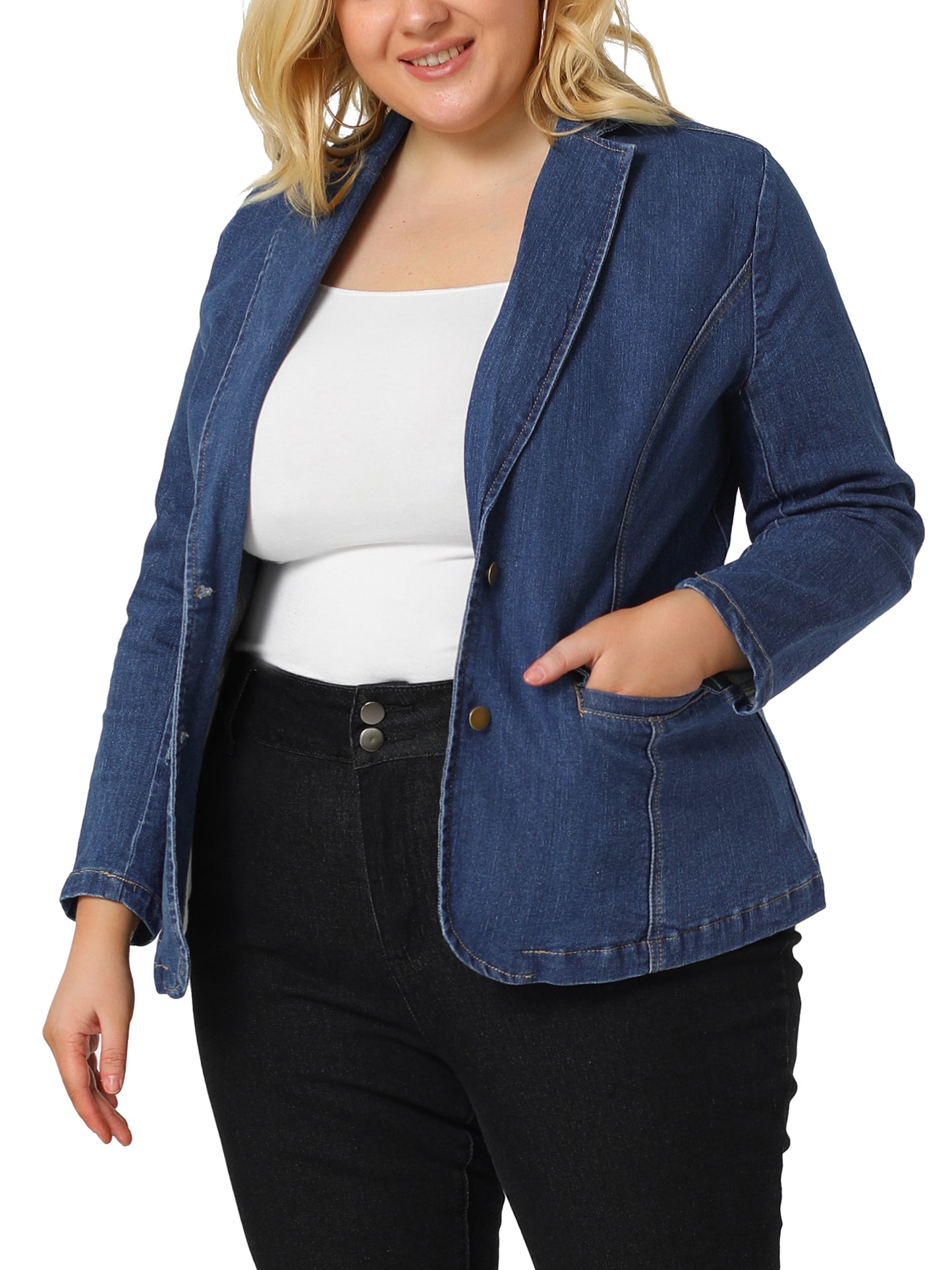 Chaquetas vaqueras de talla grande para mujer, elegantes blazers de trabajo con solapa de mezclilla
