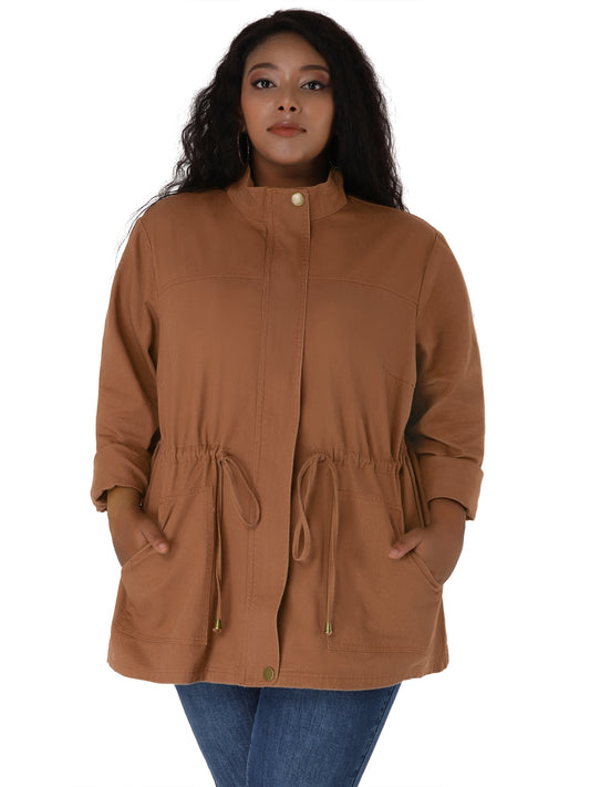 Women's Plus Size Jackets Lightweight Anorak Drawstring Utility Jacket with Pockets