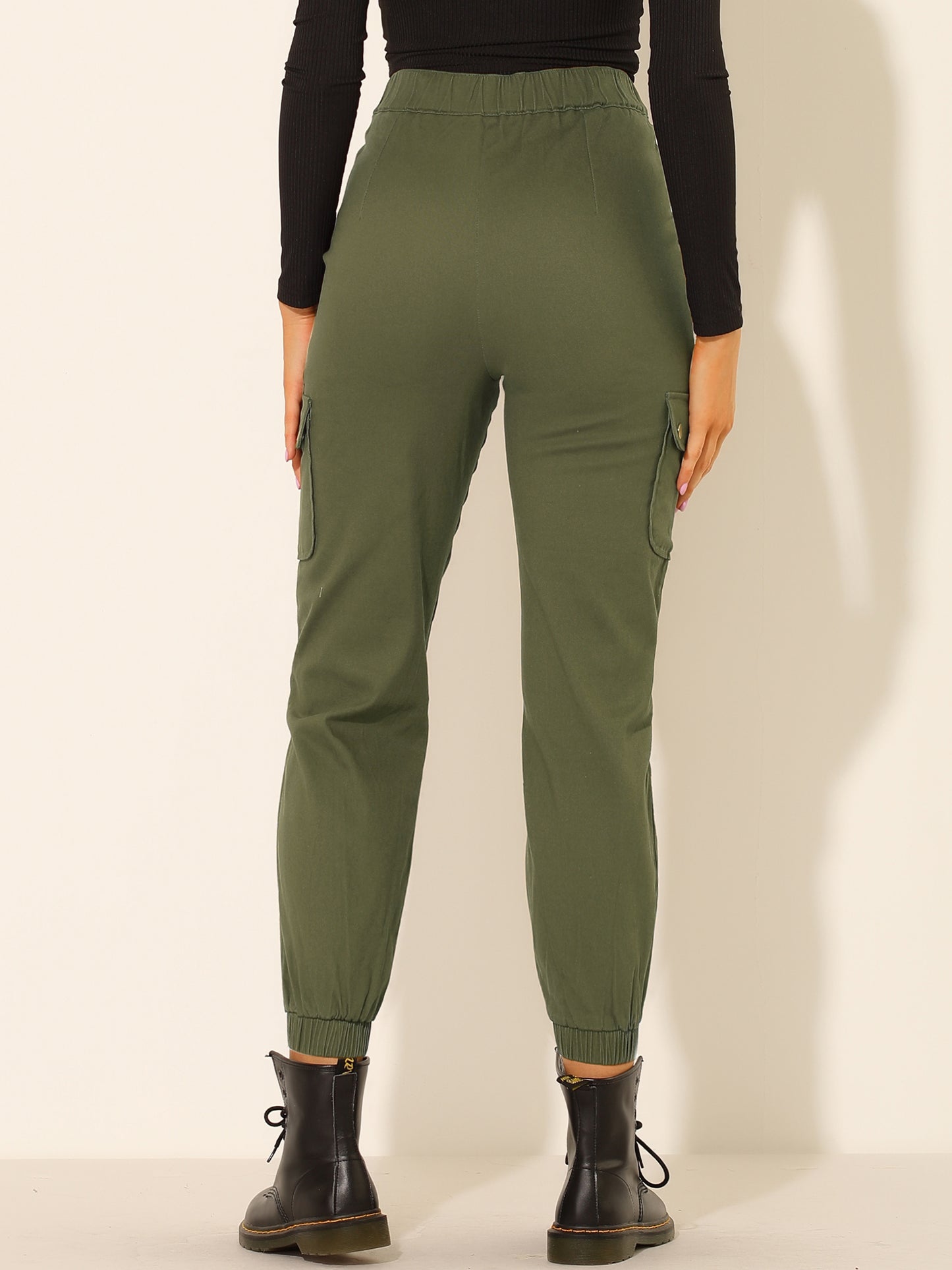 Women's High Waist Casual Stretch Twill Cargo Pants with Pockets