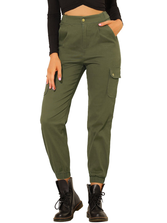 Women's High Waist Casual Stretch Twill Cargo Pants with Pockets