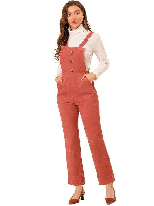 Women's Casual Elastic Back Corduroy Overalls Strap Pants