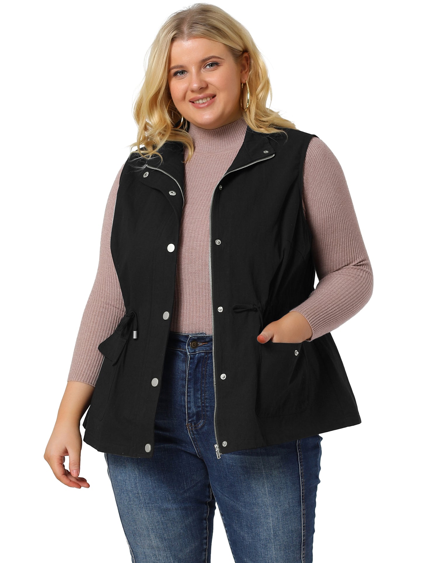 Women Plus Size Jackets Lightweight Sleeveless Anorak Cargo Vest