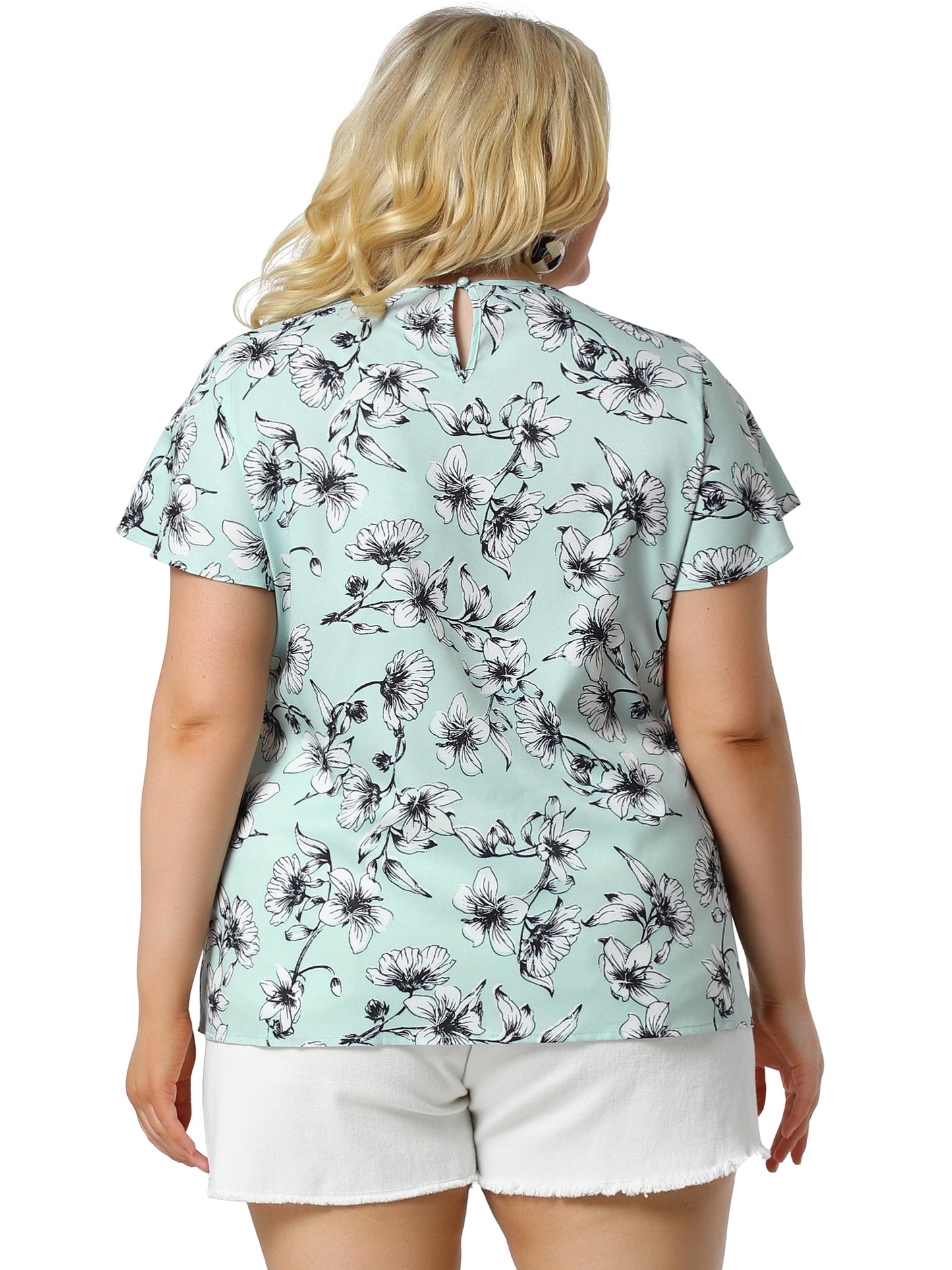 Women Plus Size Flared Sleeve Floral Summer Lace Panel Tunic Blouse