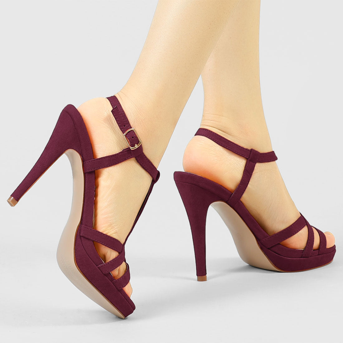 Women's T Strap Slingback Platform Stiletto Heel Sandals