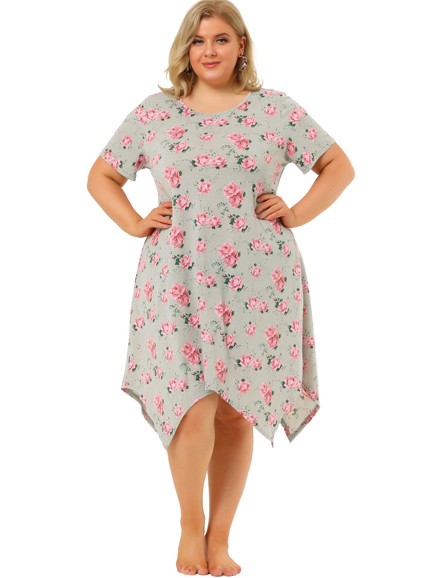 Women Plus Size Nightgowns Rose Floral Nightshirt Sleepwear Sleepdress