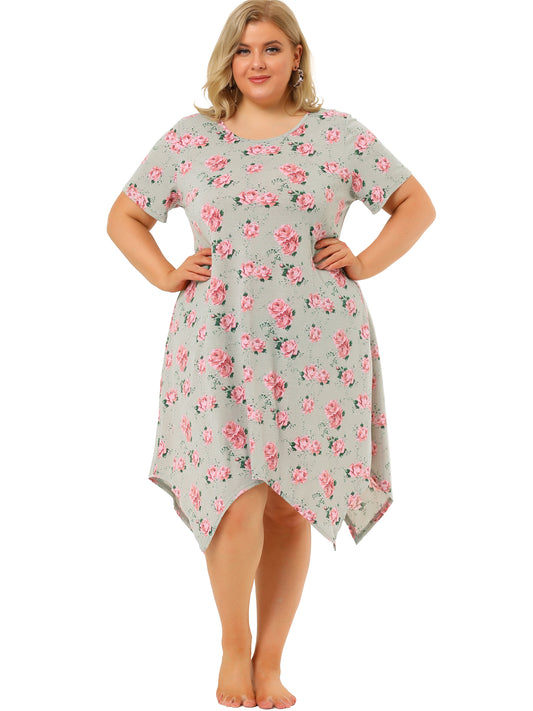 Camisones de talla grande para mujer, camisón con estampado floral rosa, ropa de dormir, camisón