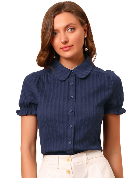 Women's Peter Pan Collar Shirt 1950s Vintage Cotton Button Down Blouse