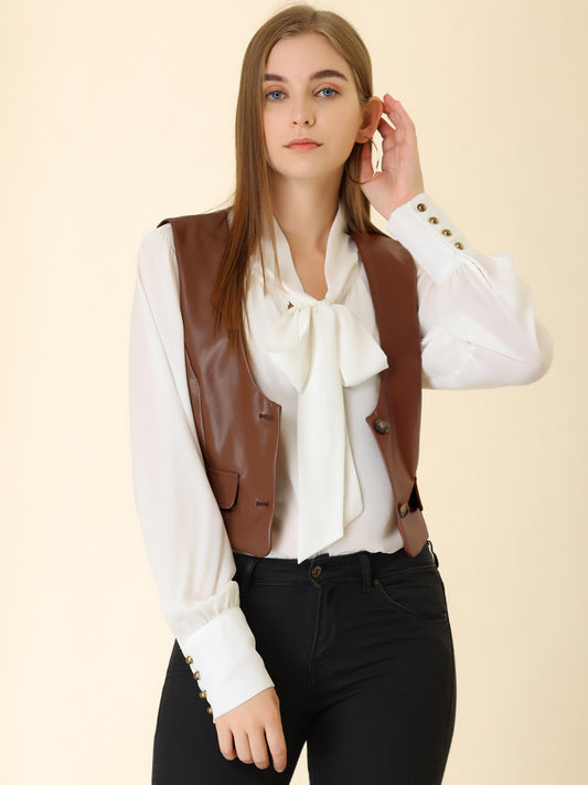 Women's Racerback Suit Vest Sleeveless Versatile PU Faux Leather Vest