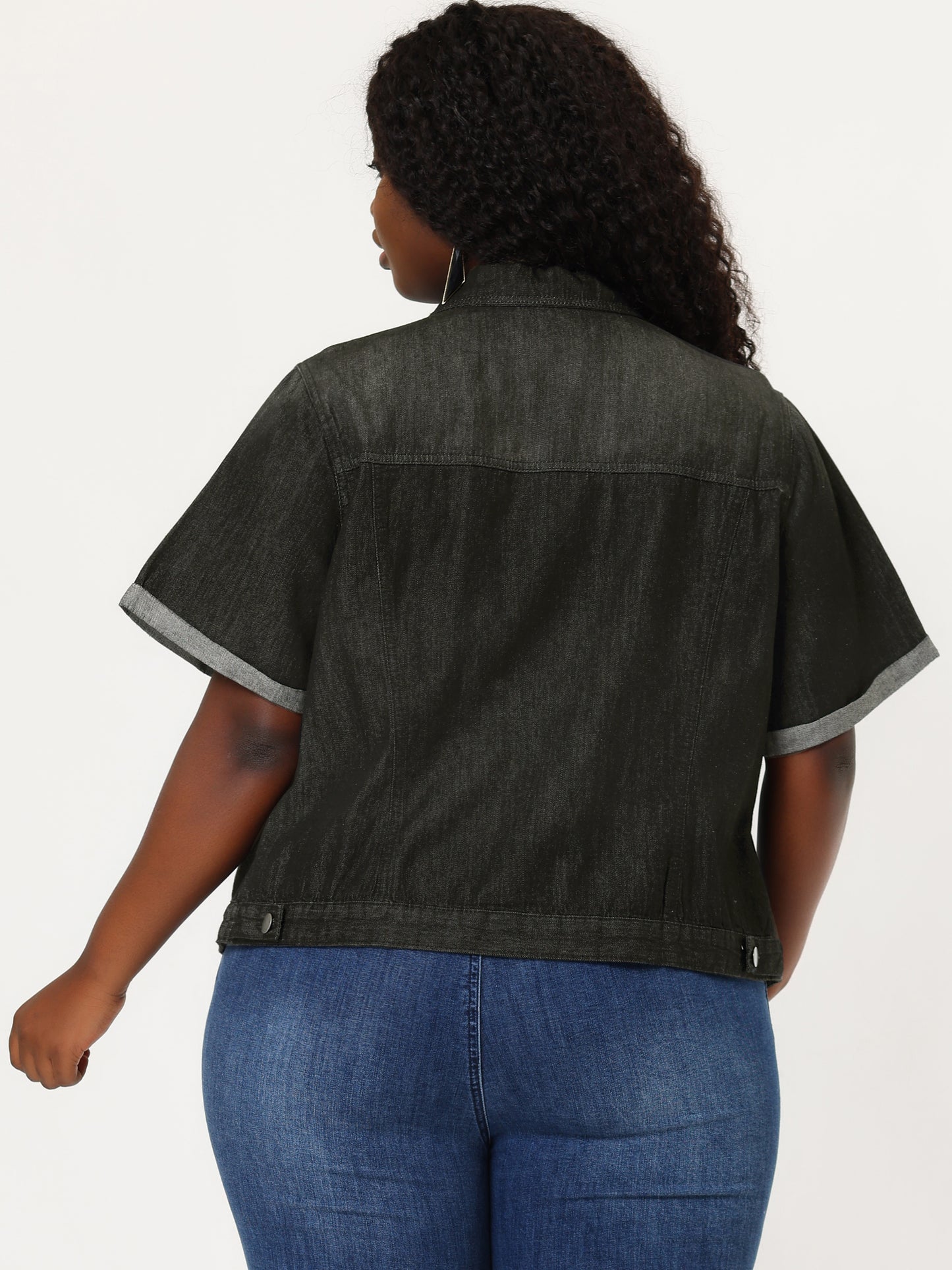 Chaqueta vaquera de talla grande para mujer, de manga corta, con solapa y botones al frente, ideal para el trabajo, estilo western.