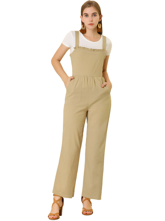 Women's Cotton Casual Vintage Pockets Wide Leg Overalls Jumpsuit