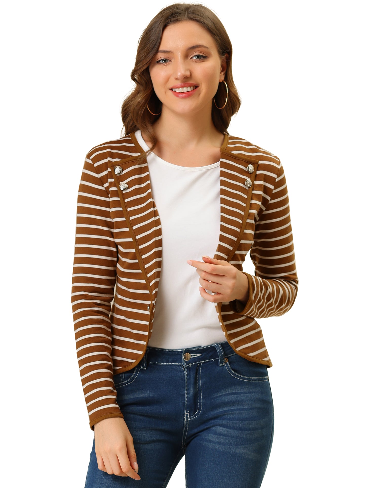 Women's Notched Lapel Casual Work Office Striped Blazer