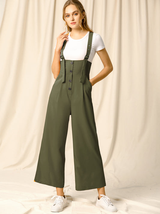 Women's Wide Leg Overalls Loose Fit Belted High Waist Suspenders Jumpsuits