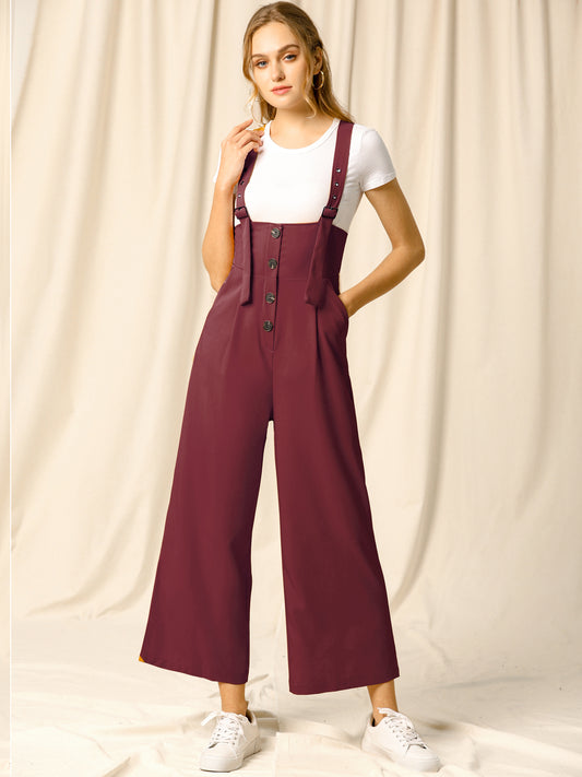 Women's Wide Leg Overalls Loose Fit Belted High Waist Suspenders Jumpsuits