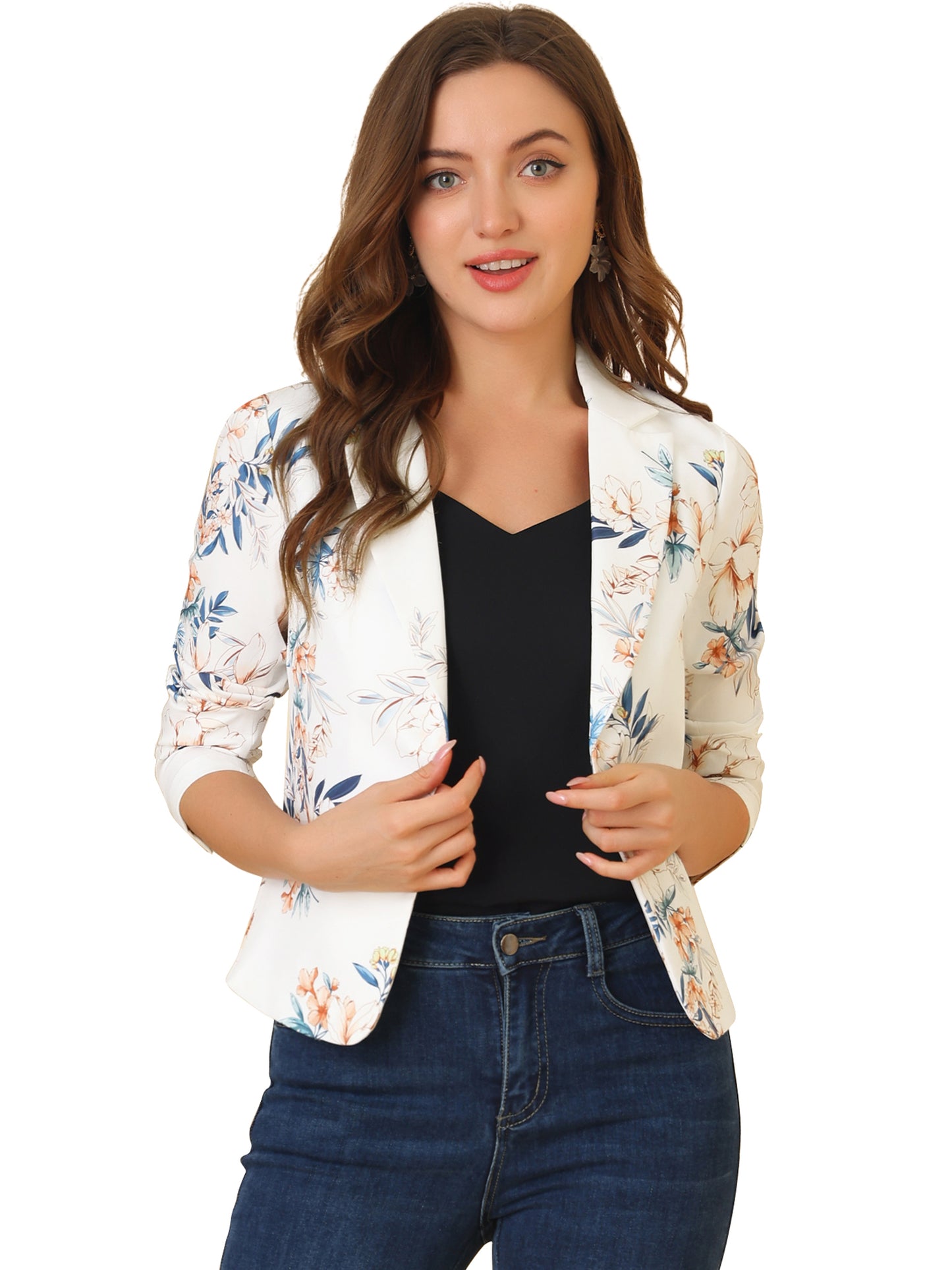 Women's Open Front Business Casual Lightweight Crop Blazer (Available in Plus Size)