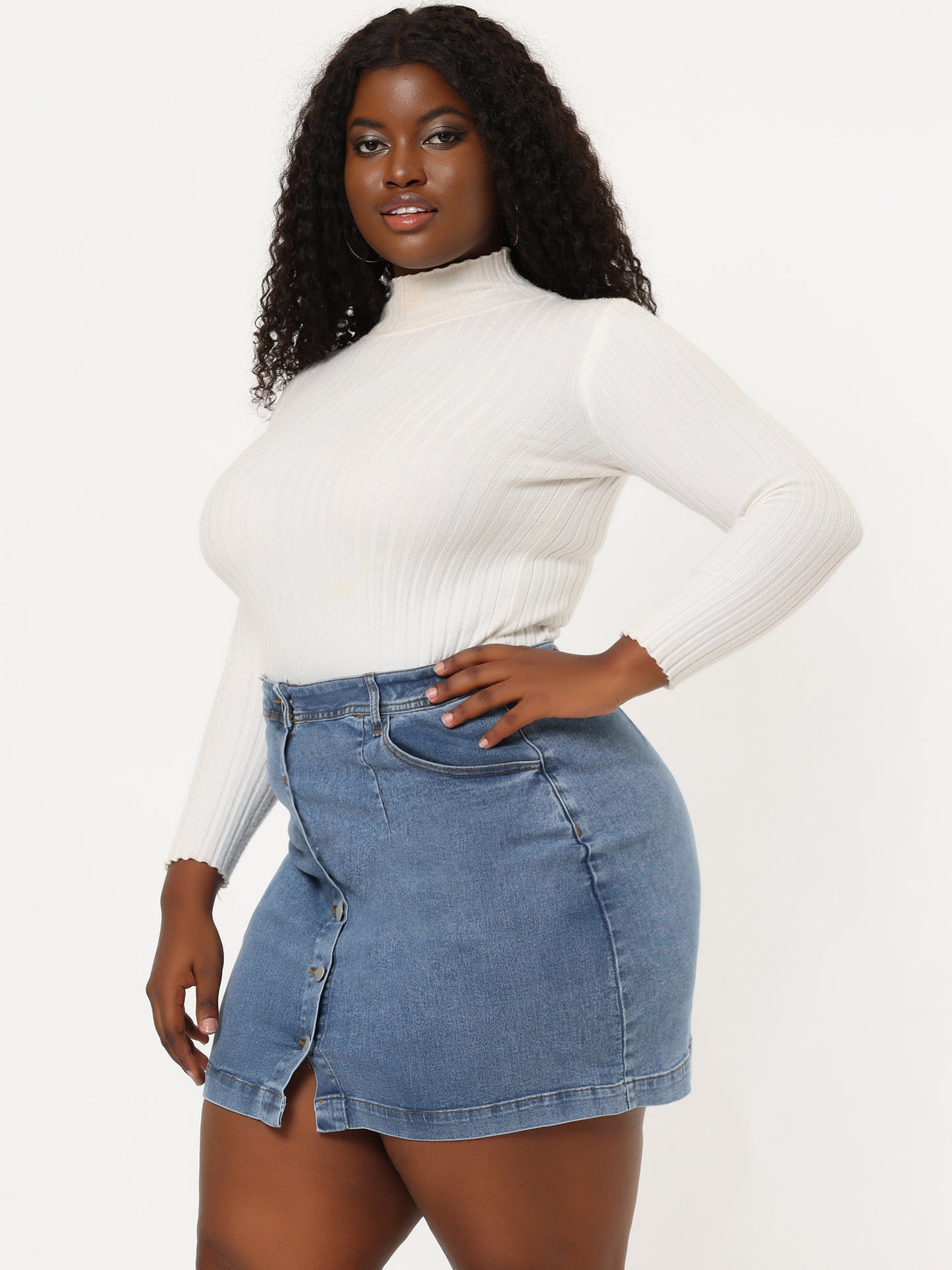 Women's Plus Size Denim Skirts Mini Button Side Pocket A Line Casual Summer Jean Skirt